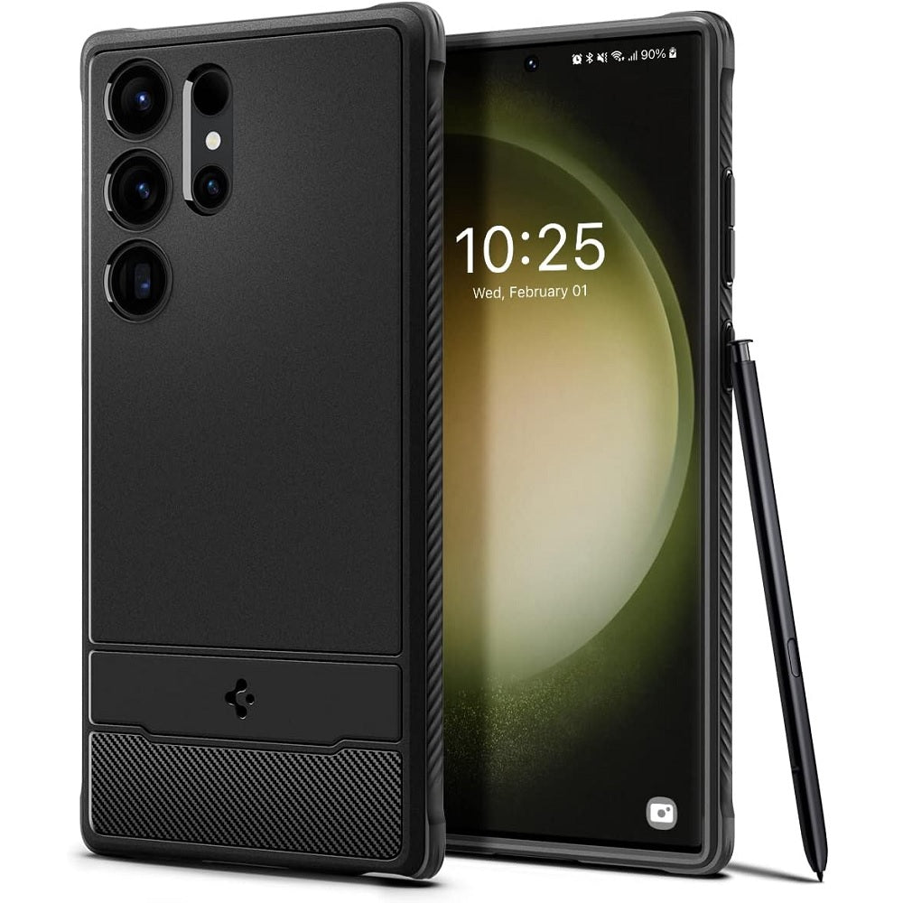 Spigen Rugged Armor Matte Black Case - For Samsung Galaxy S23 Ultra - mosaccessories